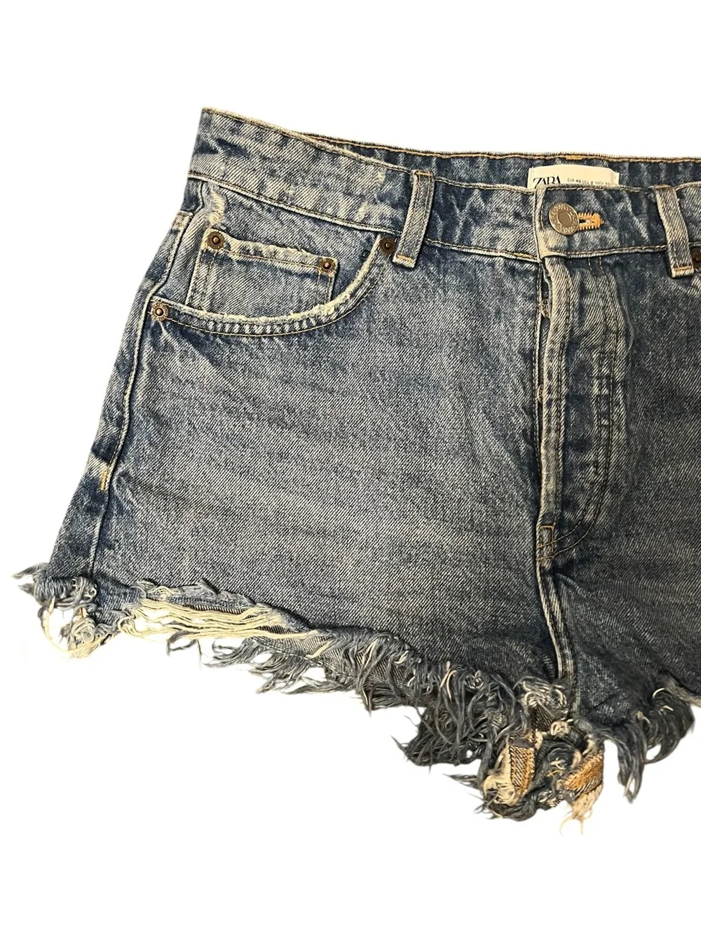 High-Rise Distressed Denim Shorts - Blue